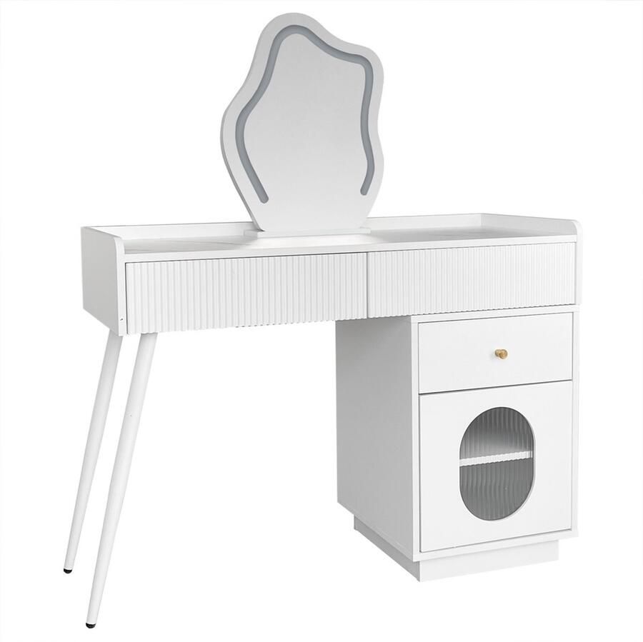 Zonder merk Gotagee Make-up tafel opbergmeubel met LED en verlichting toilet tafel bijzettafel wit