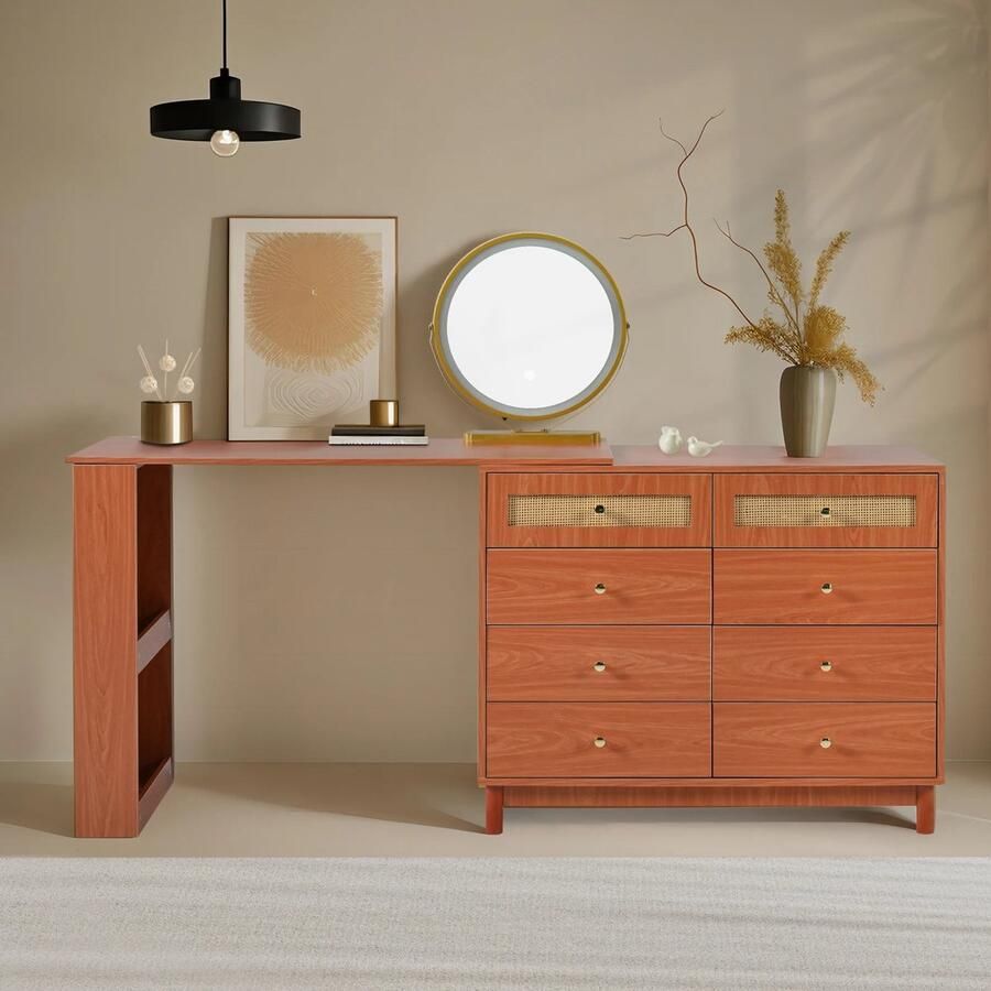 Make-up tafel set met spiegel en verlichting Kaptafel 3-kleuren LED-verlichting 8 ruime lades