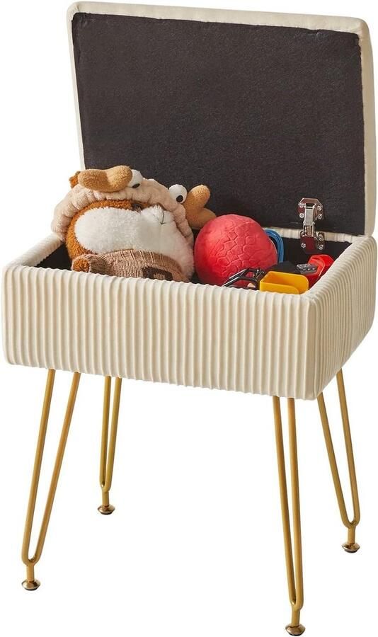 Make-upkruk Ottoman Afneembare fluwelen overtrek Gevoerde kruk met opbergdoos Wit Metalen poten HBD024M