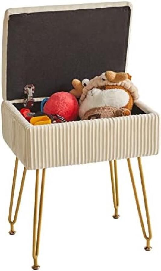 Make-upkruk stoel met opbergruimte vierkante kruk van fluweel moderne multifunctionele make-upkruk voor slaapkamer woonkamer kantoor gouden poten 40 x 29 5 x 48 cm beige