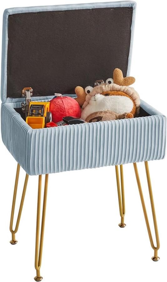 Make-upkruk stoel met opbergruimte vierkante kruk van fluweel moderne multifunctionele make-upkruk voor slaapkamer woonkamer kantoor gouden poten 40 x 29 5 x 48 cm grijsblauw