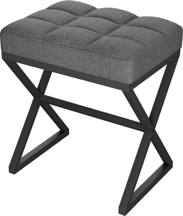 Make-upkruk voetenbank linnen kruk make-up dressing-kruk met X-vormige metalen poten voor ijdelheid woonkamer slaapkamer entree hal 40 x 30 x 46 cm donkergrijs