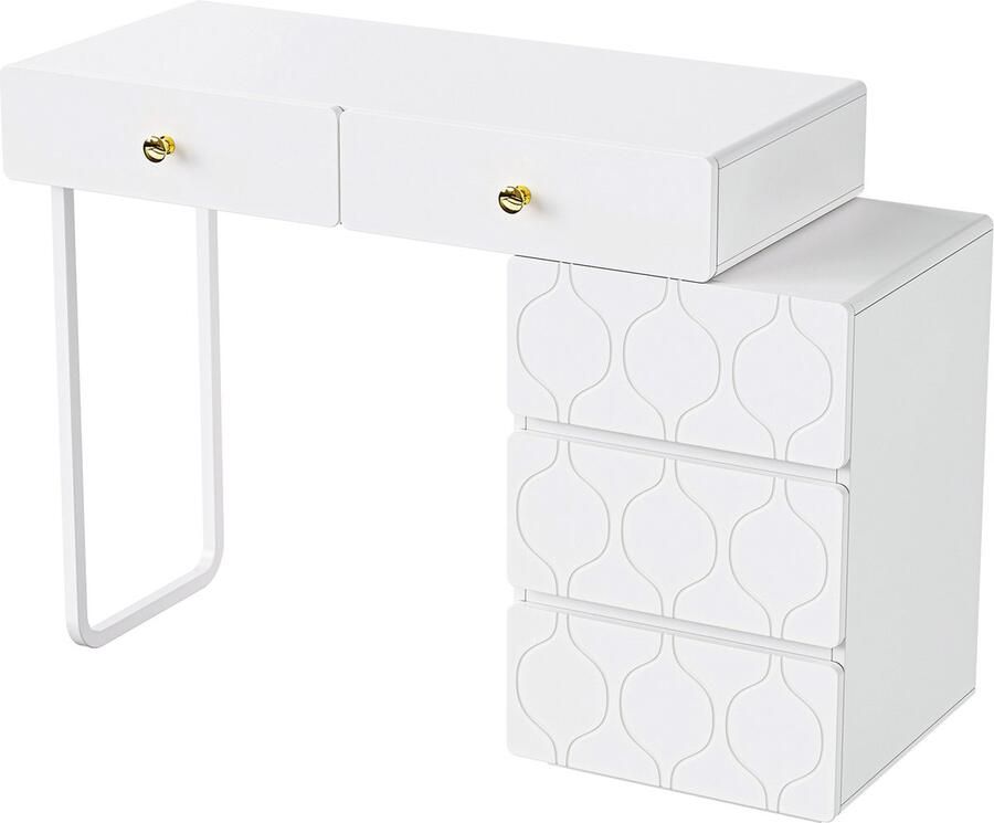 Zonder merk Gotagee Make-uptafel bijzettafel 5 lades commode golven patroon bijzetkast wit