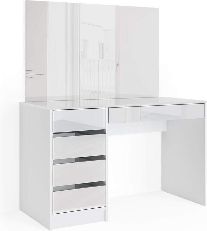 Make-uptafel met Spiegel en 5 Laden Krasbestendige Kaptafel voor Make-up Spullen