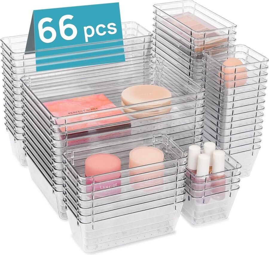 Make-uptafel-organizer met 4 maten lade-organizer opbergsysteem voor make-up keuken badkamer kantoor