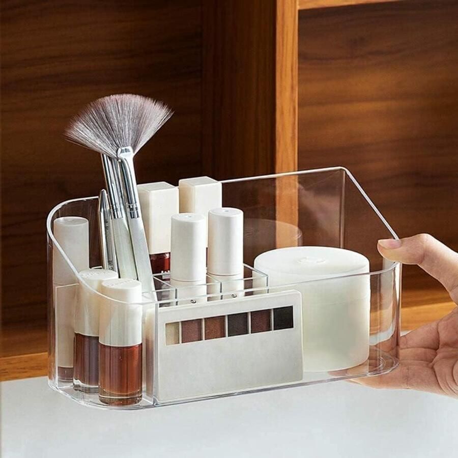 Make-up Organizer Lade Badkamer Kast Cosmetische Opslag met 9 Compartimenten 2 Verwijderbare Verdelers Lipgloss Organizer Make-up Display Lade Case voor Beauty Essentials Kristalhelder