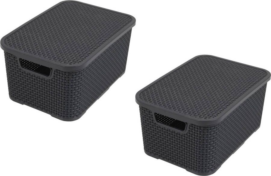 Mand in rotan design set van 2 maat S 7 L polypropyleen kunststof antraciet