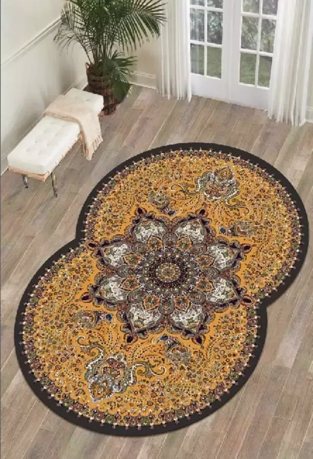 Era Huisdecoratie Mandala-patroontapijt ovaal tapijt modern tapijt woonkamertapijt oranje tapijt wasbaar tapijt slaapkamertapijt antislip vloertapijt 80x120cm