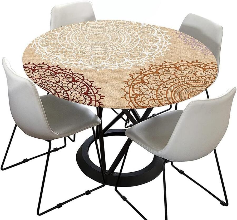 Mandala rond tafelkleed waterdicht en vlekbestendig 120cm beige