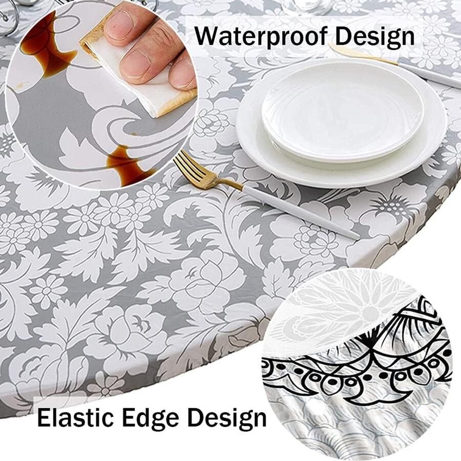 Mandala ronde tafelkleed waterdicht en vlekbestendig 90cm zwart grijs