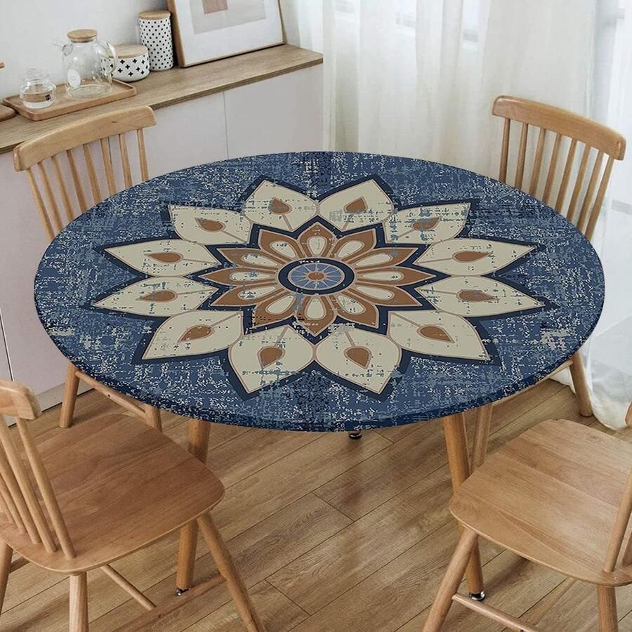 Mandala ronde tafelkleed waterdicht vlekbestendig 1 stuk Blauwgrijs 100cm