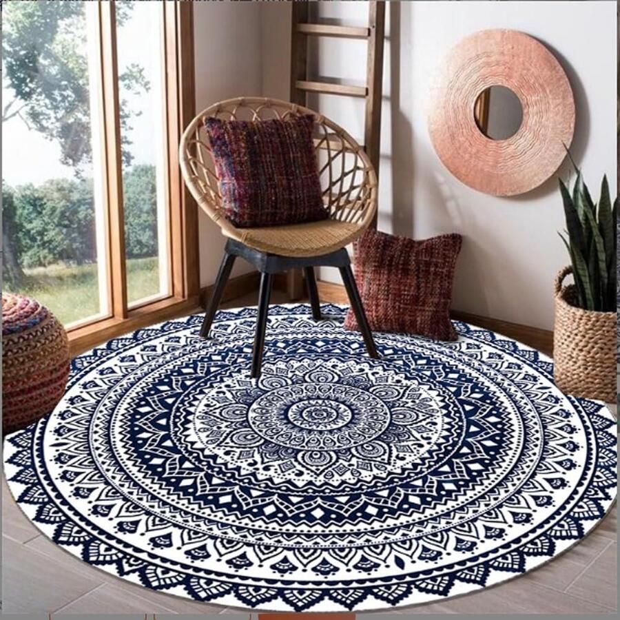 Mandala Ronde tapijten met kwastjes Boheemse cirkeltapijten antislip macramé tapijt wasbaar voor slaapkamer vloerkleden gezinnen woonkamer salontafel voetmatten 90 cm