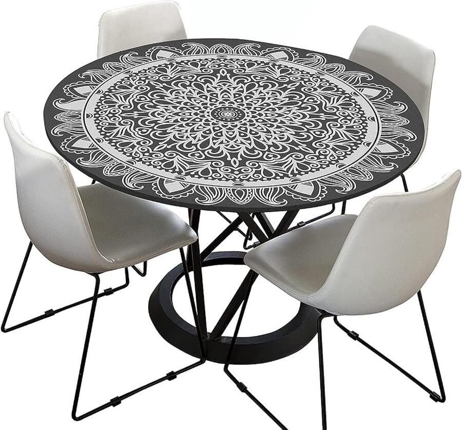 Mandala tafelkleed rond waterdicht en vlekbestendig 120cm zwart grijs