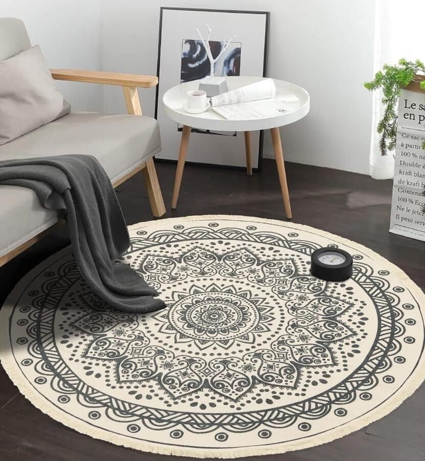 Mandala Tapijt Modern Boheems 120 cm Crème Katoen