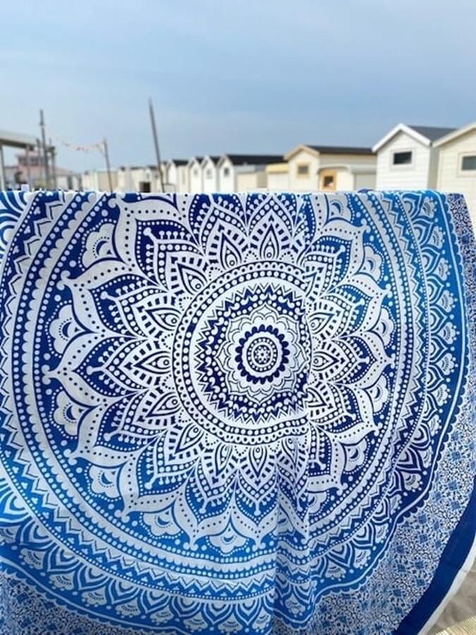 Mandaladoek blauw 240 x 220 cm XXL Ibiza laken- Lichtgewicht strandlaken -2-persoons katoenen badlaken Boho bed & bank sprei Festivalkleed Familiestrandlaken Schaduwdoek Muur decoratie Picknickkleed