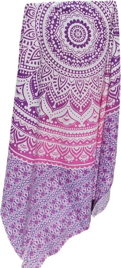 Mandaladoek paars 240 x 210 cm XXL Ibiza laken- Lichtgewicht strandlaken -2-persoons katoenen badlaken Boho bed & bank sprei Festivalkleed Familiestrandlaken Schaduwdoek Muur decoratie Picknickkleed
