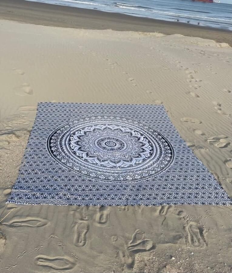 Mandaladoek zwart wit 240 x 210 cm XXL Ibiza laken- Lichtgewicht strandlaken -2-persoons katoenen badlaken Boho bed & bank sprei Festivalkleed Familiestrandlaken Schaduwdoek Muur decoratie Picknickkleed