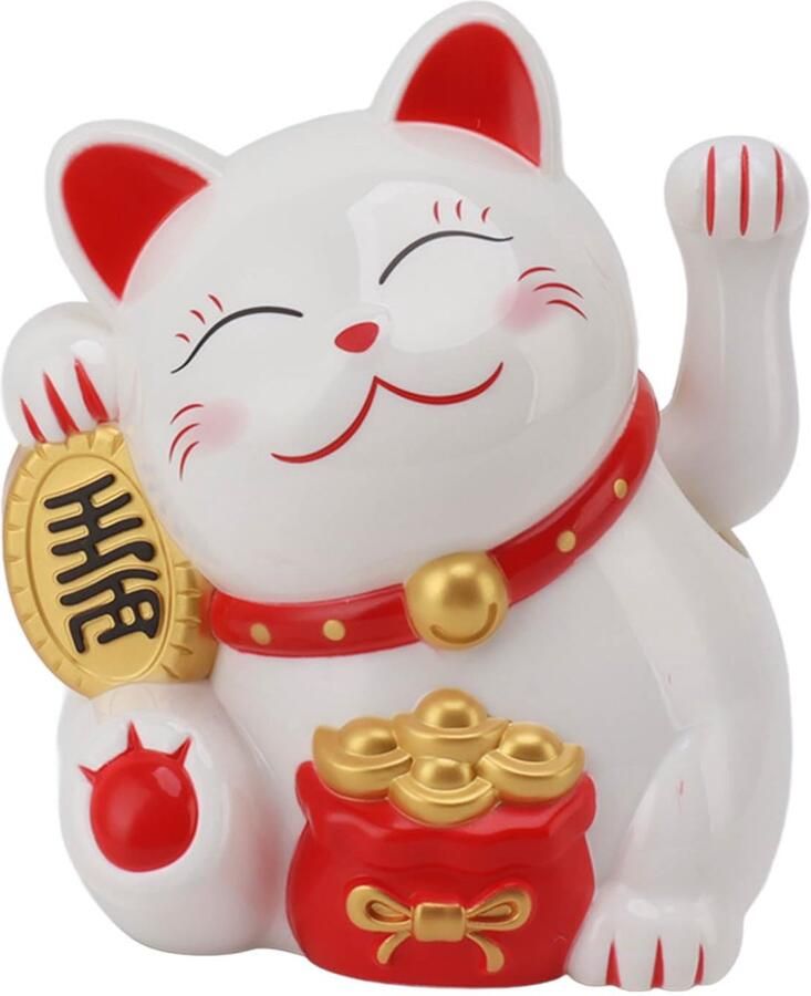 Maneki Neko zwaaiende kat elektrische hoekarm geluksbrenger kat schattige gelukskat decoratief figuur voor bureau woonaccessoires kassier teller decoratie (MLY11020-1 wit)