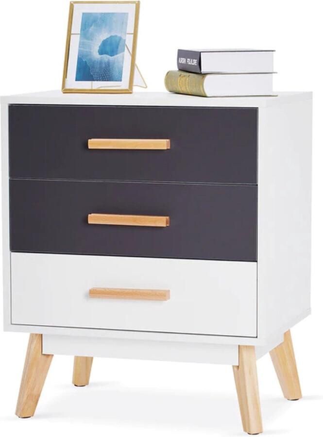 Manzibo Dressoir Industrieel 3 Lades Nachtkastje Opbergkast Kast Wandkast Woonkamer Slaapkamer Hout Wit
