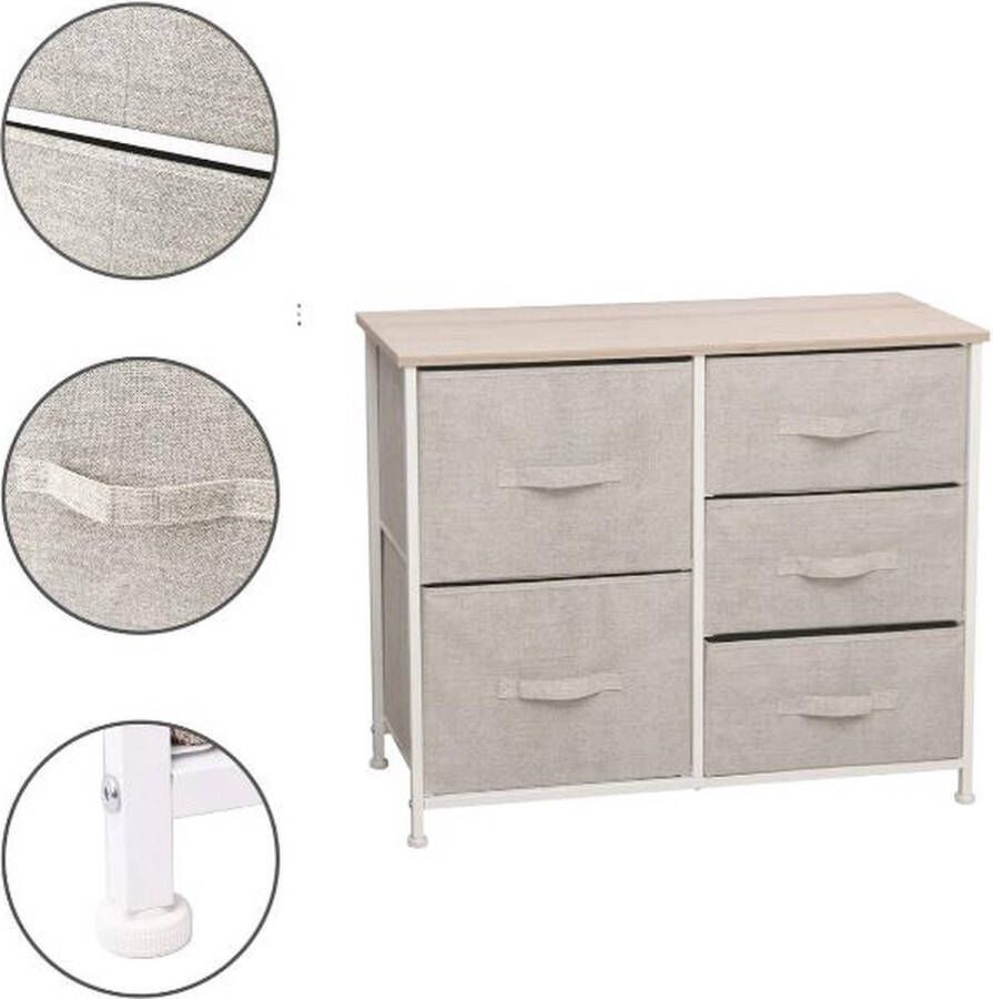 Manzibo Luxe Opbergkast Kast Wandkast Dressoir Woonkamer slaapkamer 5 Lades Opbergkastje Trek bak Stof Beige