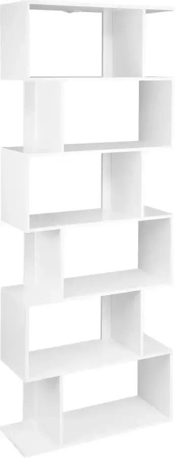 Manzibo Wandkast 6 Lagen Moderne Boekenkast 6 Planken Kast Abstracte Kast Woonkamer Wit