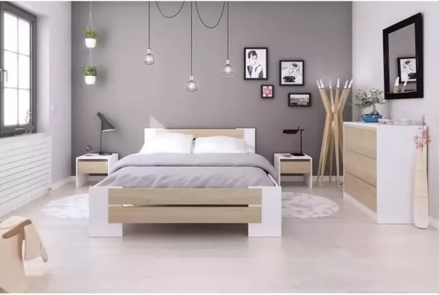 MAO Complete slaapkamer voor volwassenen Eigentijds Wit mat en eiken sonomadecor B 140 x L 190 cm