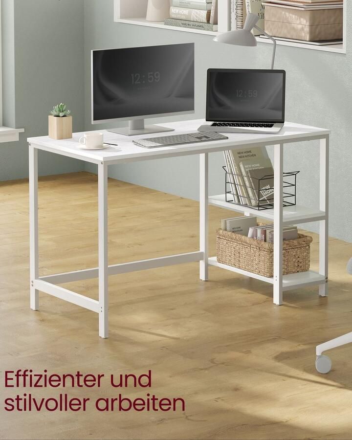 Rootz Living Rootz Maple White Desk Schrijftafel Studiebureau Spaanplaat en stalen constructie Ruim werkoppervlak Eenvoudige montage 60 cm x 120 cm x 76 cm