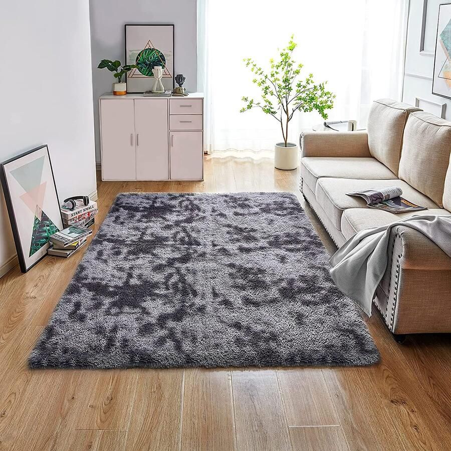 MARATIP Fluffy vloerkleed voor de woonkamer groot formaat moderne woonkamer meisjes zacht en pluizig vloerkleed voor de slaapkamer (donkergrijs 160 x 230 cm)