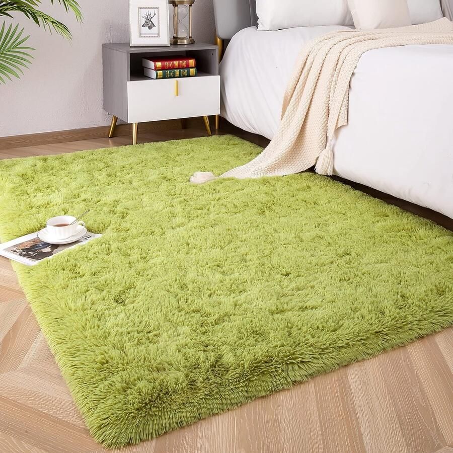 MARATIP Fluffy vloerkleed voor de woonkamer groot formaat moderne woonkamer meisjes zacht en pluizig vloerkleed voor de slaapkamer (groen 200 x 300 cm)