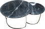 Marble Living Salontafel Set van 2 Zwart (Black) Marmer Look Ø75 Ø 60 Bijzettafel Tafel Rond Woonkamer Tafel Decoratie Tafel Salon Tafel Wandtafel Koffietafel Zilveren Metalen Frame - Thumbnail 2