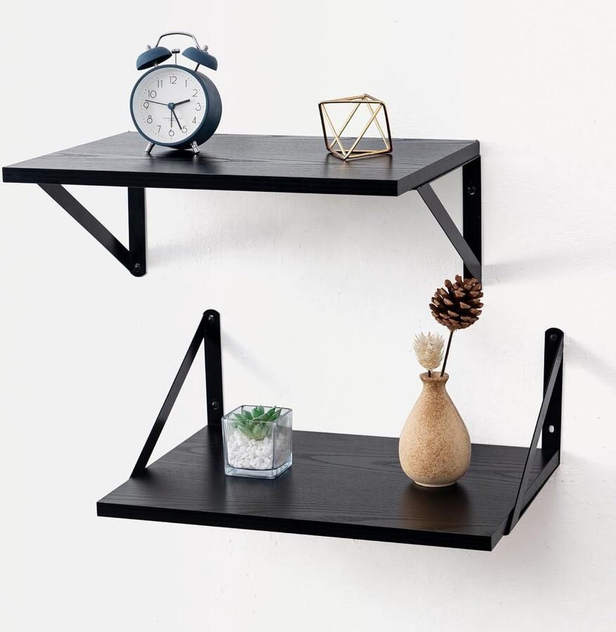 Mardili zwevende wandplanken 30 5 cm diep 40 6 x 30 5 cm (B x D) hout wandplanken zwart set van 2