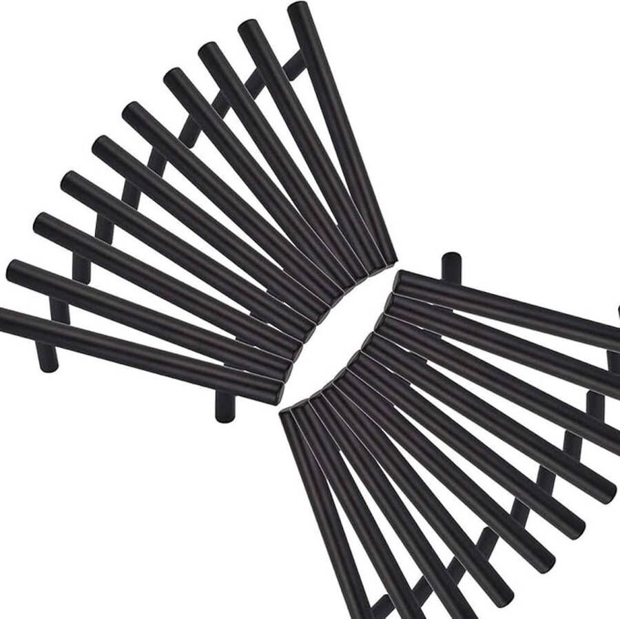 MARGUERASW 20 stuks meubelgrepen voor keuken zwart roestvrij staal meubelgreep zwart T-stuk bar keukenstok Ø 12 mm (gat midden: 128 mm)
