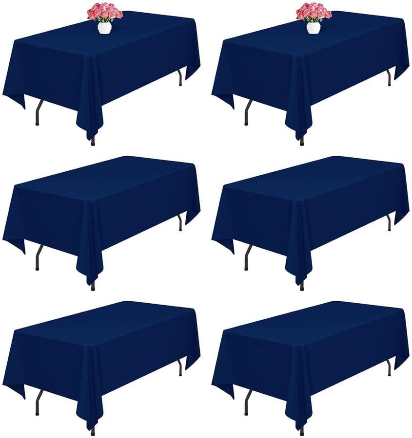 Marineblauw tafelkleed 6 stuks 100% polyester 260x153 cm