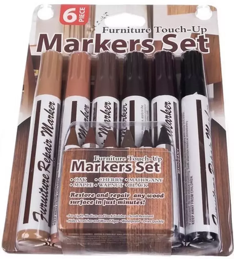 Marker Set Meubel markers en wax krijtjes Eiken zwart kersen mahonie esdoorn en walnoot Meubelstift Meubel reparatie stiften 12 stuks - Foto 2