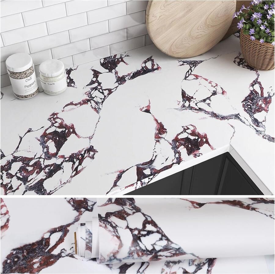 Marmer Behang Wit Paars Zelfklevend Contact Papier voor Keuken en Woonkamer Waterdicht Vinyl Wrap 40 cm x 300 cm