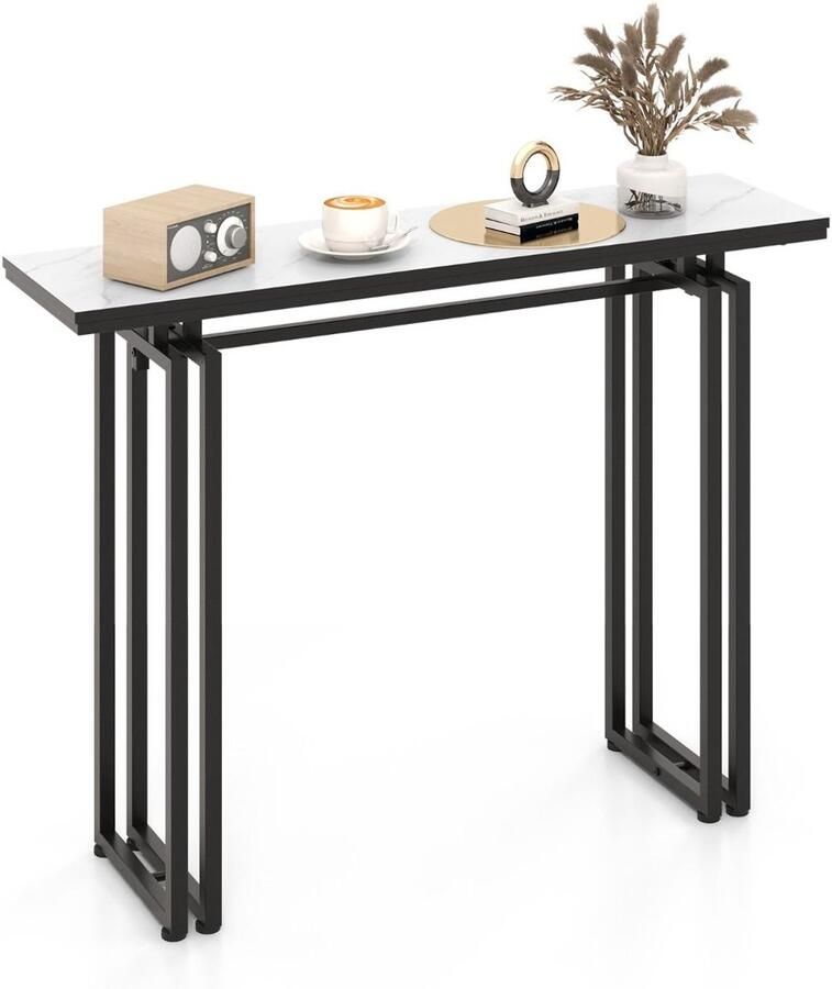 “Marmeren Consoletafel 110x30x81 cm – Halmeubel met Zwart Blad Goud Zwart Metalen Frame Entree & Woonkamer”