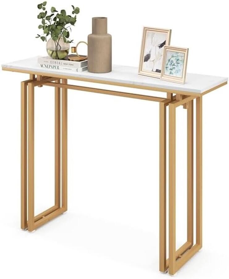 “Marmeren Consoletafel 110x30x81 cm – Halmeubel met Zwart Blad Goud Zwart Metalen Frame Entree & Woonkamer”