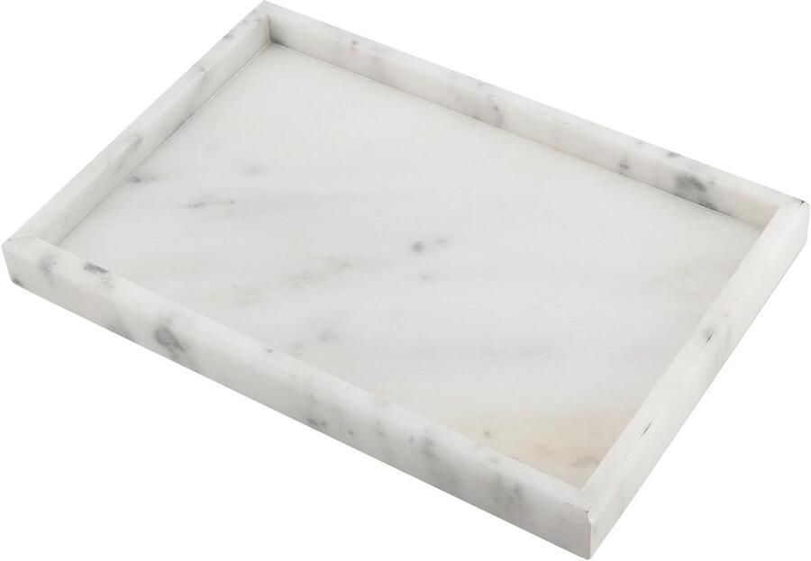 Marmeren dienblad 30x20 cm rechthoekig sterwit opbergvak salontafel werkblad