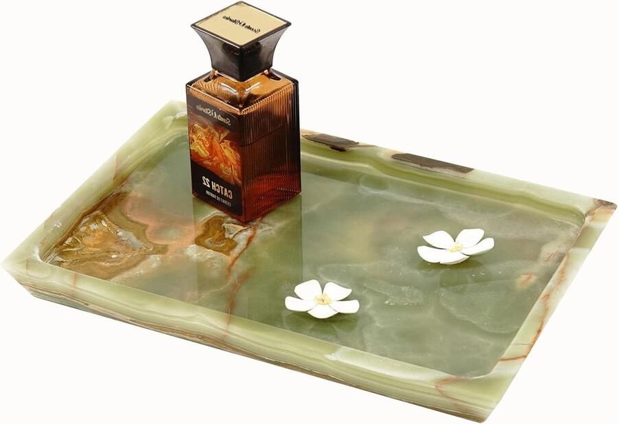 Marmeren dienblad groene onyx 30 cm handgemaakt badkamer opslag badkamer lade salontafel lade voor koffiebar make-up opslag ijdelheid lade decoratieve lade met natuurlijke uitstraling marble tray