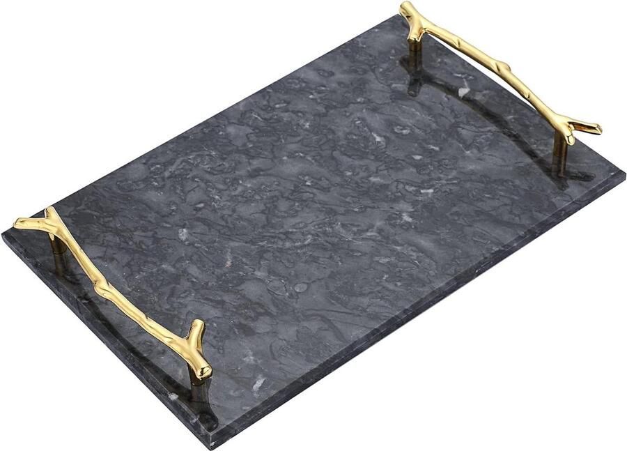Rechthoekig marmeren dienblad handgrepen sieradenbord salontafel woonkamer keuken opslag toiletartikelen sieraden taart huisdecoratie zwart