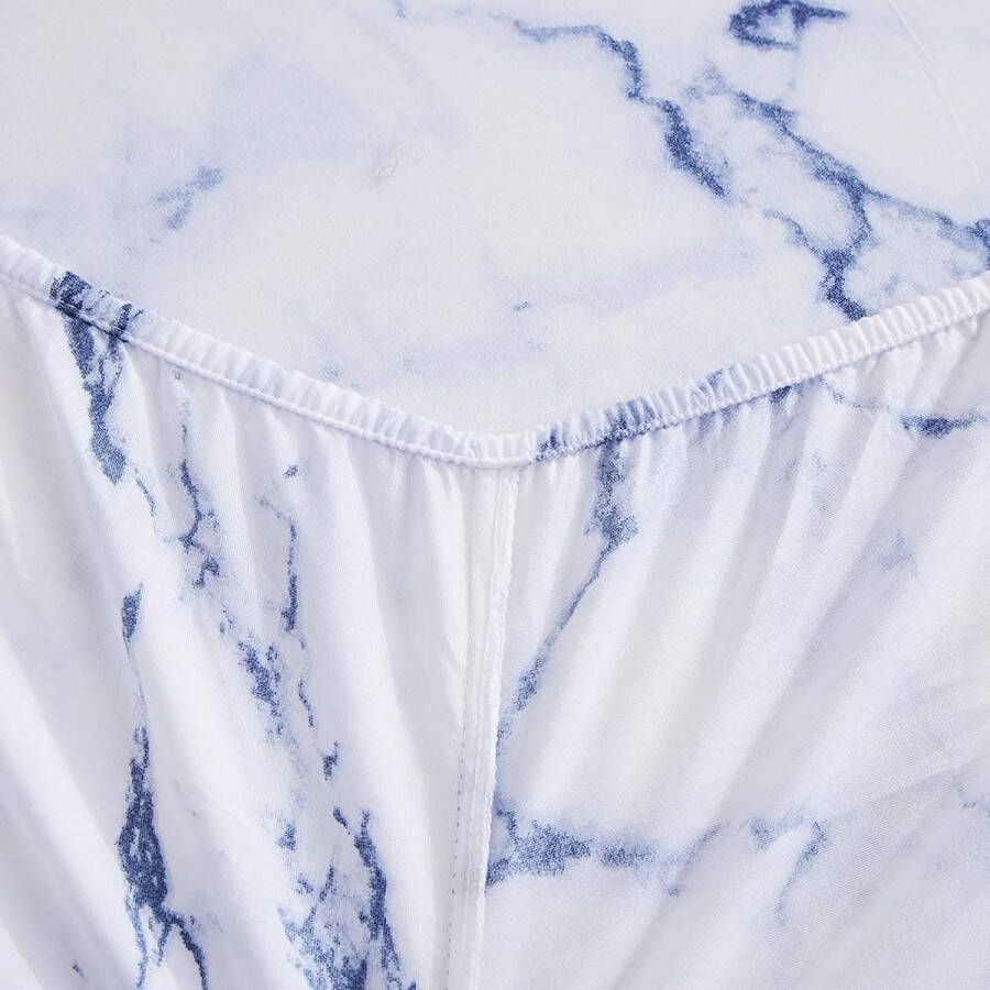 Marmeren Hoeslaken 140 x 200 cm Blauw Wit Marmer Patroon Hoeslaken Zacht Microvezel Boxspring Hoeslaken Geschikt voor Matrassen van 30 cm