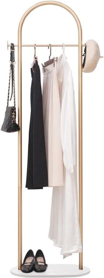 Retadou Marmeren kledingrek garderobestand kledingstang hoekkast staande jas wiel gouden ronde buis kledingrek kleine kledingstandaard metaal (maat: 50 x 30 x 170 cm goud) - Foto 2