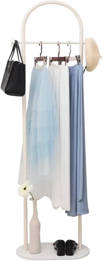 Retadou Marmeren kledingrek kapstok kledingstang hoekkast staande jas wiel gouden ronde buis kledingrek kleine kledingstandaard metaal (grootte: 50 x 30 x 170 cm beige)