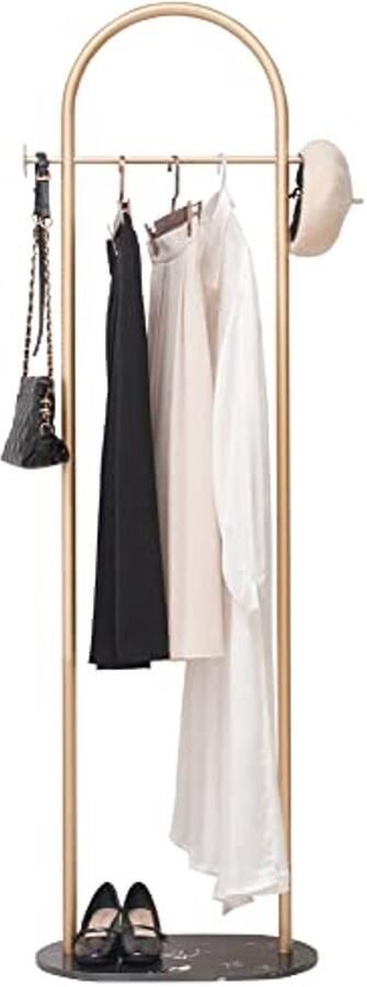 Marmeren Kledingrek met Kapstok en Kledingstang Staande Jas Wiel Gouden Ronde Buis Metaal (50 x 30 x 170 cm)