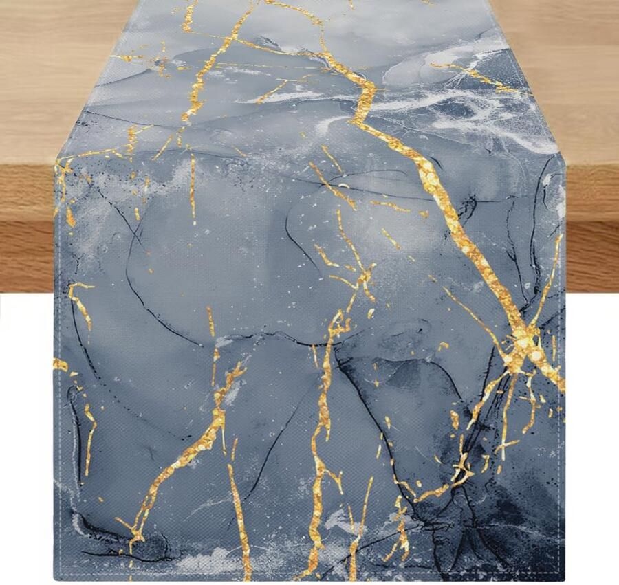 Marmeren Tafelloper Elegant en Onderhoudsvriendelijk 1 stuk Polyester Linnen 200 x 40 cm