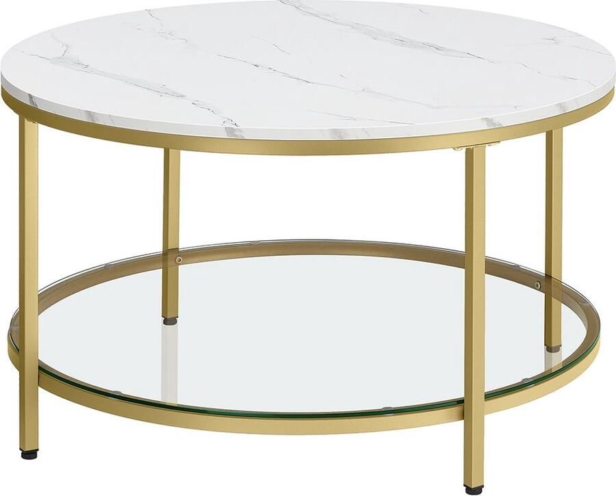 Modern Coffee Table Glass Top Contemporary Chic Adjustable Feet 80cm x 46cm White- Gold