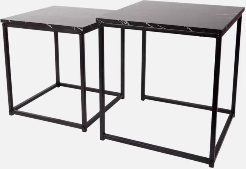 Marmerlook bijzettafels Set van 2 MDF hout metaal Zwart