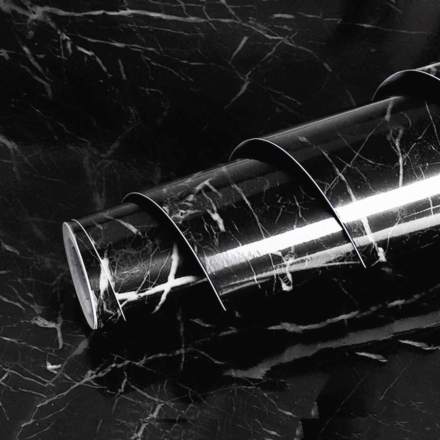 Marmerlook Zelfklevende Folie Duurzaam en Waterdicht 1 stuk Zwart 40 cm x 205 cm