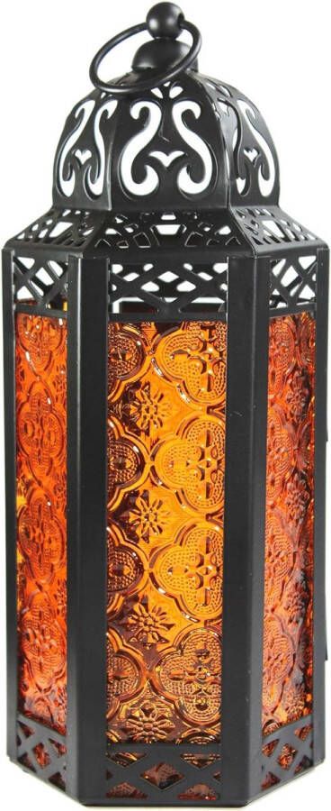 Marokkaanse Lamp Lantaarn Decoratieve Kaarsenhouder Binnen Buiten Huisdecoratie Halloween Patio Bruiloft Zwart Metaal Amber Glas Medium