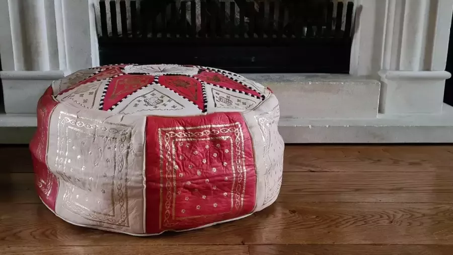 Marokkaanse poef leer handgemaakt ongevuld Ø44cm - Foto 2